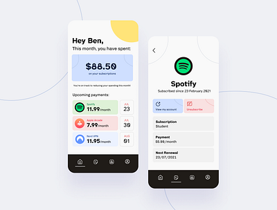 Subscription Management App Concept - Homepage and Subscription app app design app ui finance finance app flat design management app minimal subscription app subscription management subscription management app ui ui design ui ux ux design ux ui