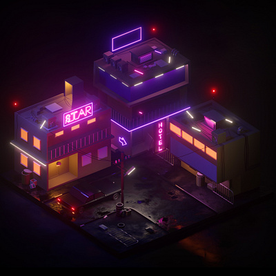 Night City 3d illustration 3d render blender city design illustration night sagar ui