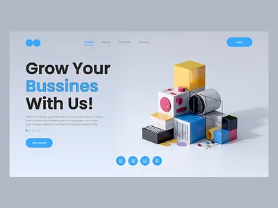 Landing Page Illustration 3d bauhaus button c4d cinema4d composition cube design geometric graphic design illustration landing page minimal playful pyramid render simple ui ux web page