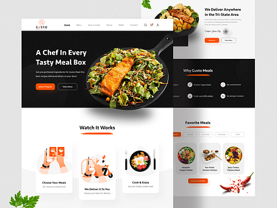 Gusto Meal Kits : Food Website 🥘 delivery services eat food food and drinks food delivery food delivery landing page food industry foodie gusto landing page meal kits orizon recipe website resturant snacks ui ux web web design website website design