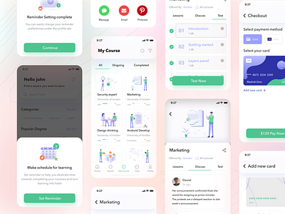 E-Study | Online Learning Mobile Apps academy app book course creative design e learning education graphic design illustration ios ios android interface learning mobile mobile apps online class student ui ui kit ux