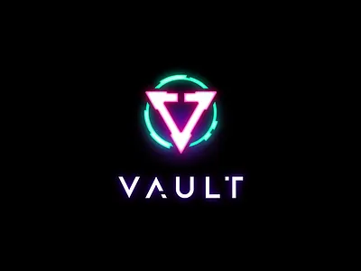 Vault cyberpunk futuristic gaming lettermark logo minimal modern neon technology unconventional vector