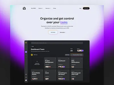 Product Landing Page cabinet cards component dark dark theme footer gabinet grotesk glow gradient grotesk landing management page product saas ui ux
