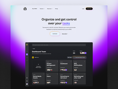 Product Landing Page cabinet cards component dark dark theme footer gabinet grotesk glow gradient grotesk landing management page product saas ui ux