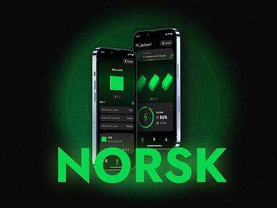 Norsk Guardian | Boat Battery Mobile App 3d 3d model battery battery details bluetooth boat dashboard experience design graphic design green mobile app neon product design ui uiux ux visual design
