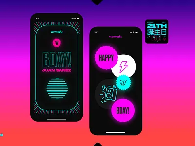 WEWORK Social Media Contents black colorfull dark darkmode design digital fun happy illustration light modern neon playfull smile tokyo ui uxdesign vector wework