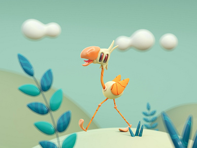 Flamingo 3d 2d 3d animal animals cartoon character design cinema4d flamenco flamingo illustration