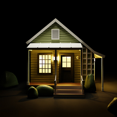 Little house 3d 3d for designers 3d illustration blender cycles render digital illustration ilustración 3d litthe house modelado 3d modeling nigth scene process render