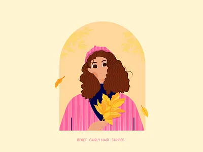 The Autumn Girl 2d illustration autumn autumn vibes avatar beret character design girl character illustration leaves portrait texture vector vector illustration women