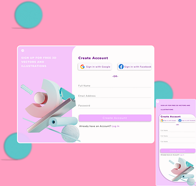 Web and Mobile Signup Page 3d illustration 3d vectors app dailyui dailyui001 dailyuichallenges figma illustration login mobile design signup page web design