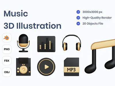 Music 3D Illustration 3d animation 3d art 3d illustration app apps concept design illustration landing page logo music musics page ui vector web web design web development website