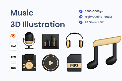 Music 3D Illustration 3d animation 3d art 3d illustration app apps concept design illustration landing page logo music musics page ui vector web web design web development website