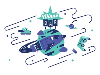MinneBar 16 TShirt Design cherry illustration merch planet rocketship space star tech vector videogame