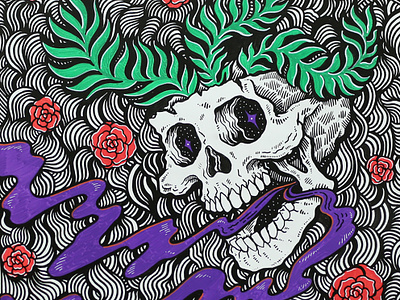 Designer Con London! art drawing floral illustration ink pen skull