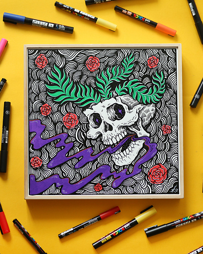 Designer Con London! art drawing floral illustration ink pen skull