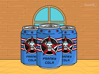 Franky's Cola ! american bottle can can of soda coca cola design franky kaido luffy mugiwara nami oda one piece onepiece pepsi pirate raftel hill soda vector