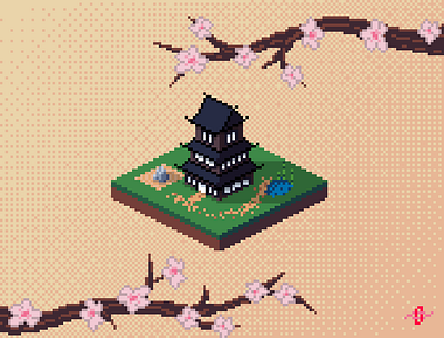 Peaceful temple [pixelart] design japan pixelart poster