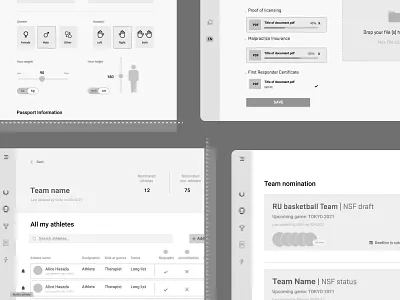 Wireframes Profile Completion | Simplifying user inputs app athletes dashboard design games interface olympic olympicgames product design productdesign solving problems ui ux uxui web webapp website wireframes