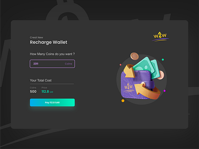Wallet Re-Charge dark Mode 3d app art colorful darkmode datk design icons illustration logo money transfer ui vivid