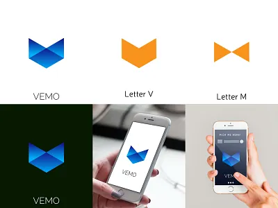 VEMO branding mobile app icon Design letter V + M abstract app design app icon branding business logo crative logo design flat flat logo geometric logo illustration illustrator letter m letter mark letter v logo logo design mobile app modern symbol