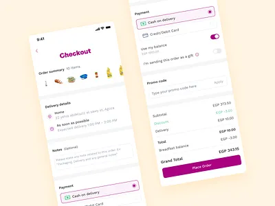 Breadfast Checkout Screen checkout delivery e commerce food groceries mobile payment product q commerce ui ux