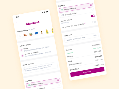 Breadfast Checkout Screen checkout delivery e commerce food groceries mobile payment product q commerce ui ux