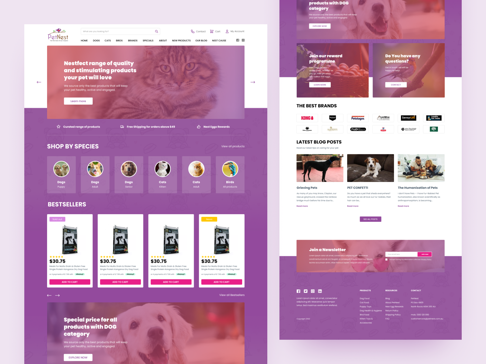 PetNest - Homepage 🐦🐱🐶 animals bird cat dogs pets shop ui web webdesign website