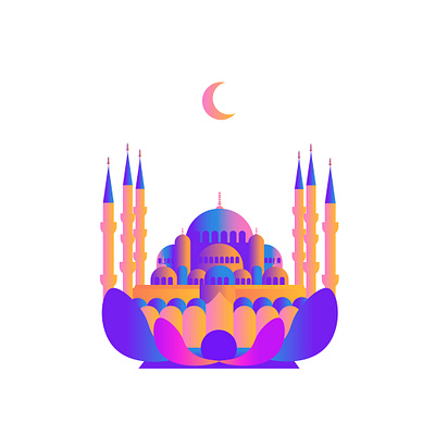 Pearl of Istanbul. Sultan Ahmed Mosque. art cami camii culture flat history illustration iman islam istanbul landmarks mosque poster print religion tourism travell travelling turkey vector