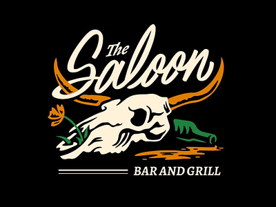 The Saloon branding design doodle illustration lettering logo longhorn saloon skull typography vector western