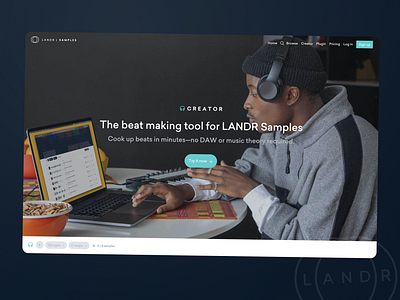 Creator - LANDR beatmaking tool app audio beat beatmaker beatmaking creation creator dailyui desktop landing page landr landr audio musicians product samples ui ux web web design website