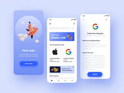 Jobs searching app UI design 2022 3d app design design dream figma fun inspiration job job searching app ui uiux