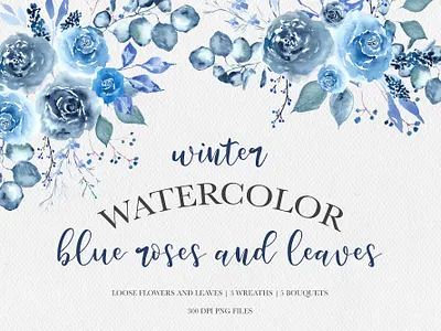 Winter watercolor blue roses clipart and loose flowers set blue watercolor winter roses watercolor loose flower watercolor roses clipart winter flower clipart