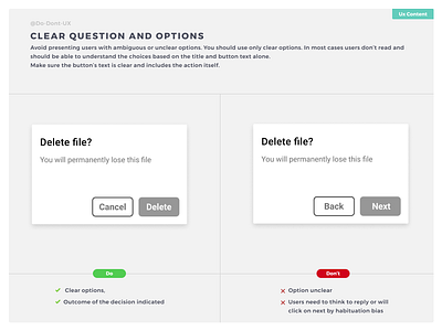 Clear Question & Option action best practice confirmation copy writting cta delete dialog discard e shop field file form form field question supprimer text ux content ux designer ux process ux writting