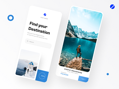 Saturn Travel app ui design app app ui beautidul blue branding clean dark design graphic design illustration minimal mobile mobile ui mountains saturn travel ux white