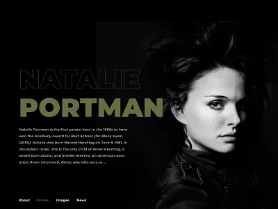 Actress page : Natalie Portman actress adobe xd biography celebrity dark dark mode design imdb landing movie movies natalie portman night mode tv show ui ux