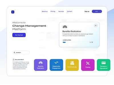 Change Management Landing Screen branding change management concept creativity design desktop design digitalization dubai emaar faizan saeed financial human resource illustration interface design landing page management mobile design mobile ui ui web design