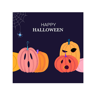 Halloween greeting card. artwork curved pumpkins dark background design digital halloween happy halloween illustration jack o lanterns night pumpkins scary spider web spooky