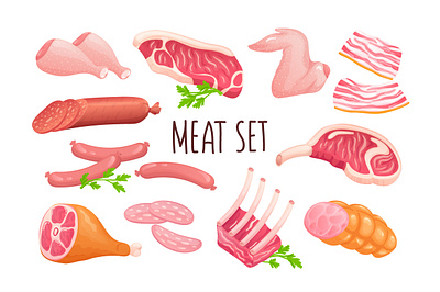 Meat Icon Realistic 3D Design 3d bacon beef boiled cartoon cooking flat food grill icon illustration ingredient meal meat menu realism realistic steak sticker vector