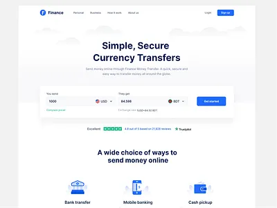 Finance Landing page clean currency design illustration money send transfers ui ux web website zihad