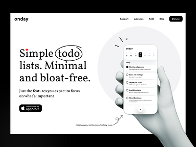 Onday - Simple To Do List Landing Page app app landing clean la landing landing page siple task manager to do to do list todo typography web website