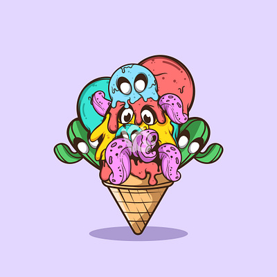 MONSTER ZOMBIE ICE CREAM art cartoon character cute design doodle food icon illustration logo mascot restauran vector