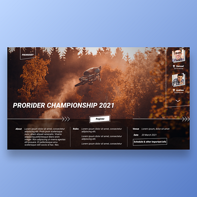 PRORIDER - web landing page app bmx branding design event event booking graphic design icon illustration logo racing typography ui ux vector visual design web web design web landing page website