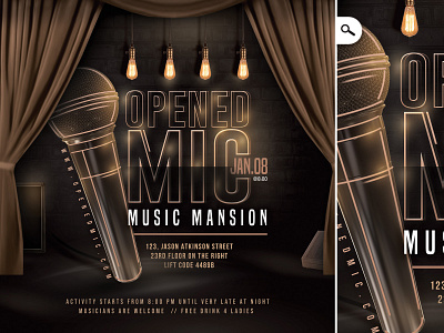 Open Mic Night Flyer karaoke stage themed