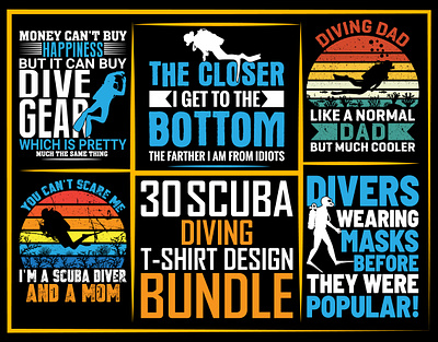 Scuba Diving​​​​​​​ T-Shirt Design Bundle custom t shirt scuba diver scuba diving t shirt typography design