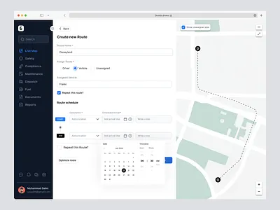 Live Map - Growth Maintenance Dashboard automated coaching card coaching tips compliance compliant operations dashboard dispatch documents fuel hard braking live map maintenance overview ride share dashboard safety safety scores safety ui