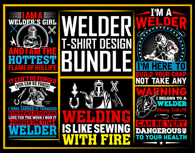 Welder T-Shirt Design Bundle typography design welder illustration