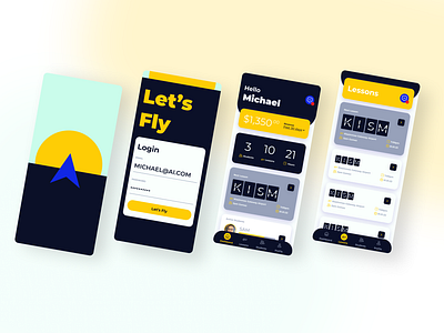 Flight Instructor App Redesign app blue branding card dashboard design flat illustration ios iphone language login logo metrics mobile pilot ui user flow visual yellow
