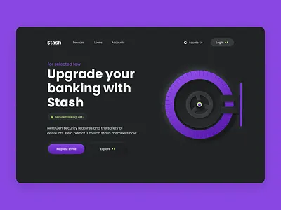 Premium Banking | Landing Page bank bank landing page banking concept dark dark theme edgy experience fintech fintech branding home page landing page neomorphism premium secure stash