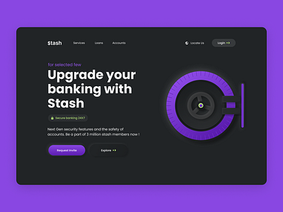 Premium Banking | Landing Page bank bank landing page banking concept dark dark theme edgy experience fintech fintech branding home page landing page neomorphism premium secure stash