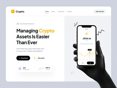 ₿ Cryptocurrency Wallet Website bitcoin blockchain clean coin crypto cryptocurrency ethereum exchange finance financial fintech hero section landing minimal ui user interface ux wallet web website